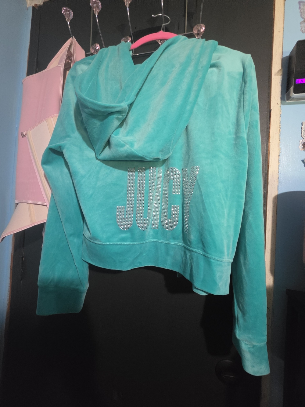 Juicy Couture Teal Velour Zip Hoodie Jacket - Teal